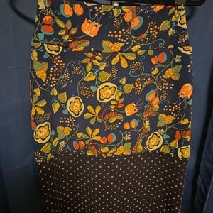 LuLaRoe Floral Pencil Skirt - Royal Blue and Orange